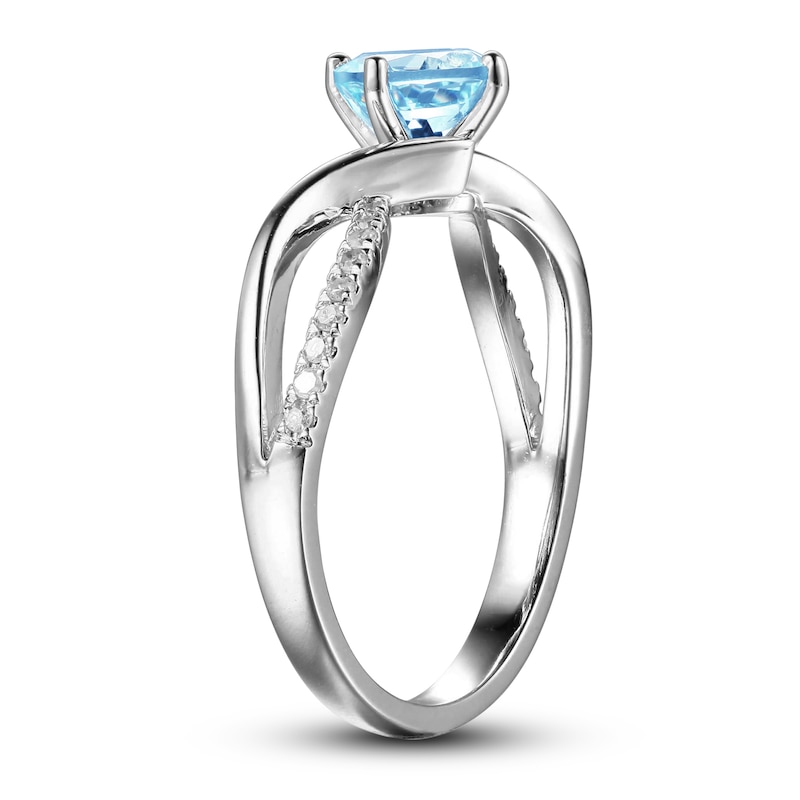 Main Image 3 of Aquamarine & Diamond Promise Ring 1/10 ct tw Round-Cut Sterling Silver