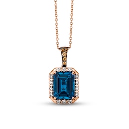 Le Vian Blue Topaz Necklace 1/4 ct tw Diamonds 14K Strawberry Gold 18&quot;