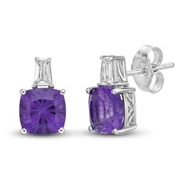 Luminous Cut Amethyst & White Topaz Earrings Sterling Silver