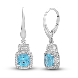 Luminous Cut Swiss Blue Topaz & White Topaz Drop Earrings Sterling Silver