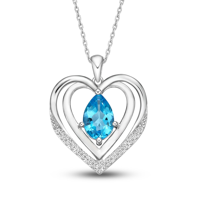 Main Image 1 of Swiss Blue Topaz & White Lab-Created Sapphire Heart Necklace Sterling Silver 18&quot;