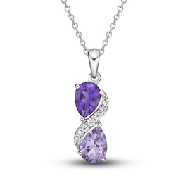 Amethyst & White Lab-Created Sapphire Necklace Sterling Silver 18&quot;