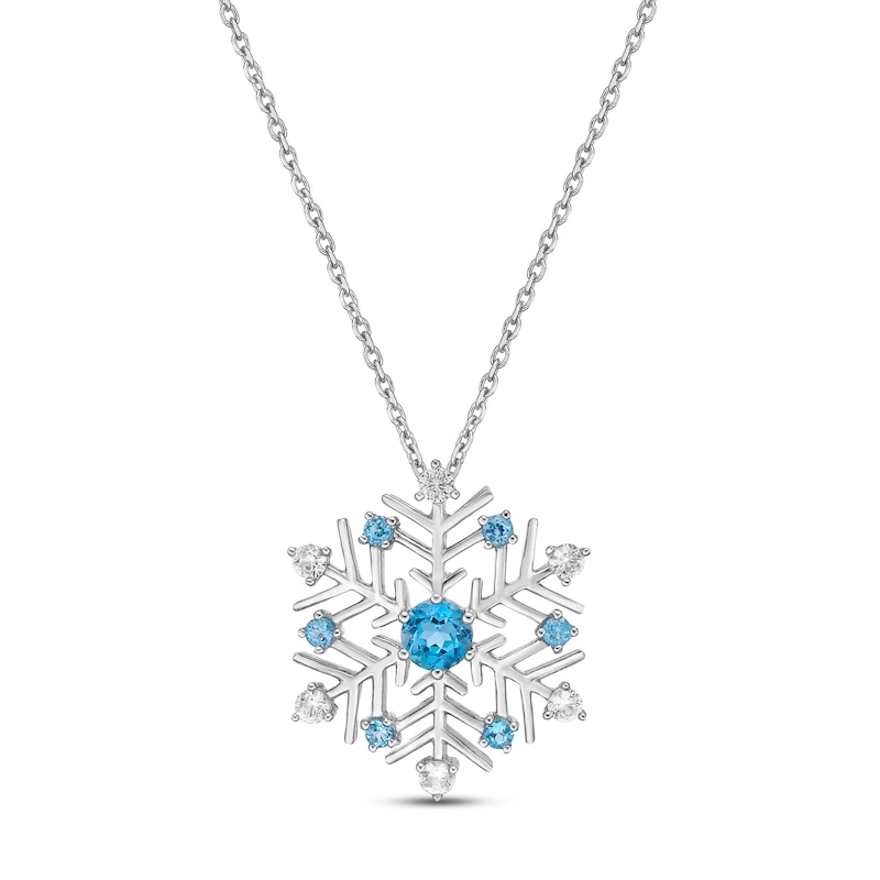 Main Image 1 of Swiss Blue Topaz & White Lab-Created Sapphire Snowflake Necklace Sterling Silver 18&quot;