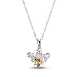 Citrine & White Lab-Created Sapphire Bee Necklace Sterling Silver 18&quot;