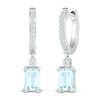 Thumbnail Image 1 of Aquamarine & White Lab-Created Sapphire Dangle Hoop Earrings Sterling Silver