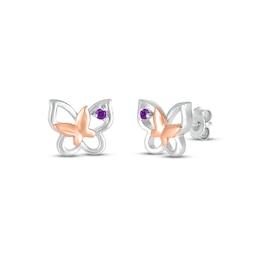 Amethyst Butterfly Earrings Sterling Silver & 10K Rose Gold