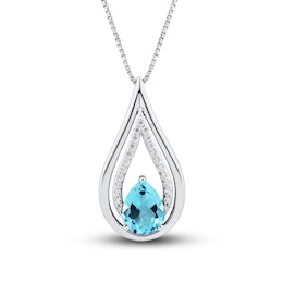 Swiss Blue Topaz & White Lab-Created Sapphire Necklace Sterling Silver 18&quot;