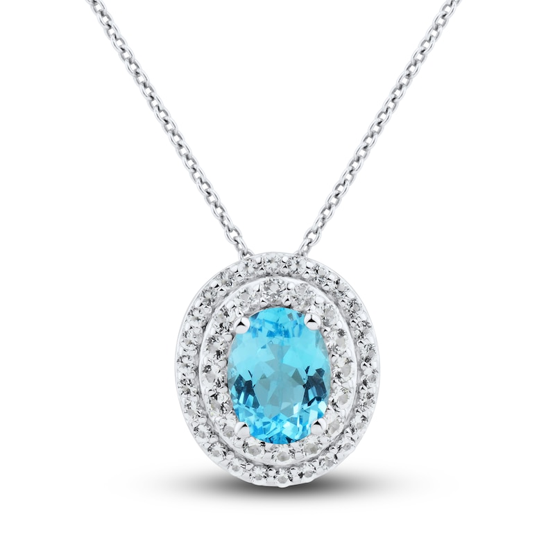 Main Image 1 of Swiss Blue Topaz & White Lab-Created Sapphire Necklace Sterling Silver 18&quot;