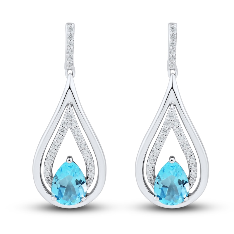 Swiss Blue Topaz & White Lab-Created Sapphire Drop Earrings Sterling Silver