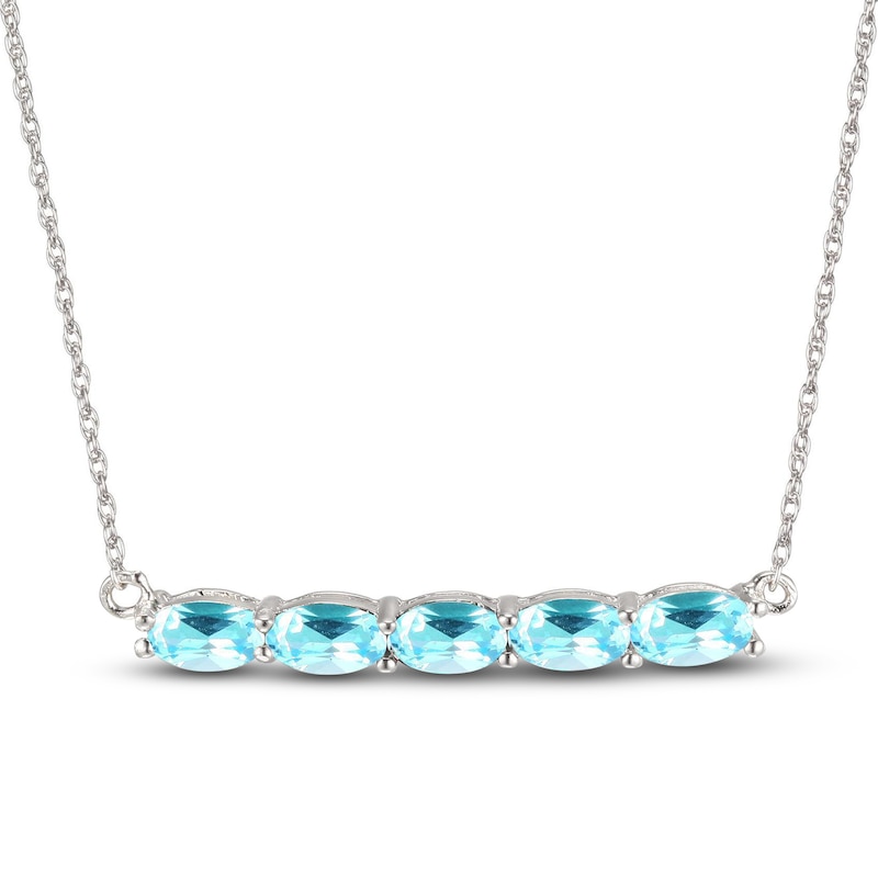 Main Image 1 of Swiss Blue Topaz Bar Necklace Sterling Silver 18&quot;