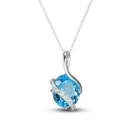 Swiss Blue Topaz & White Lab-Created Sapphire Wrap Necklace 10K White Gold 18&quot;