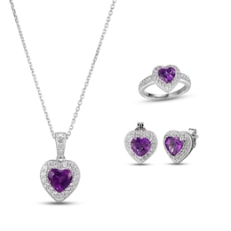 Amethyst & White Lab-Created Sapphire Boxed Set Sterling Silver - Size 7