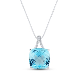 Blue Topaz & White Lab-Created Sapphire Necklace Sterling Silver 18&quot;