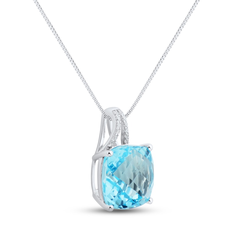 Main Image 2 of Blue Topaz & White Lab-Created Sapphire Necklace Sterling Silver 18&quot;