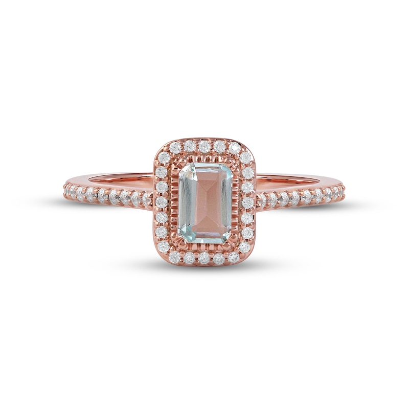 Aquamarine & Diamond Ring 1/5 ct tw Round-cut 10K Rose Gold