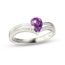 Amethyst & White Lab-Created Sapphire Chevron Ring Sterling Silver