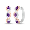 Thumbnail Image 1 of Amethyst & White Lab-Created Sapphire Rope Hoop Earrings Sterling Silver & 10K Rose Gold