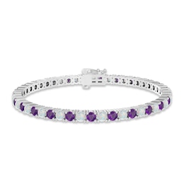 Amethyst & Lab-Created Opal Bracelet Sterling Silver 7.25&quot;