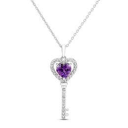 Amethyst & White Topaz Heart Necklace Sterling Silver 18&quot;