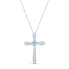 Thumbnail Image 0 of Blue Topaz & White Lab-Created Sapphire Bezel Cross Necklace Sterling Silver 18"