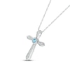 Thumbnail Image 1 of Blue Topaz & White Lab-Created Sapphire Bezel Cross Necklace Sterling Silver 18"