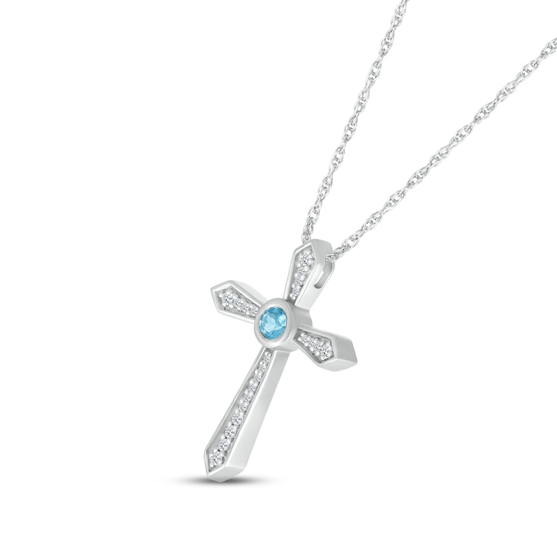 Blue Topaz & White Lab-Created Sapphire Bezel Cross Necklace Sterling ...