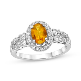 Oval-Cut Citrine & White Lab-Created Sapphire Halo Ring Sterling Silver