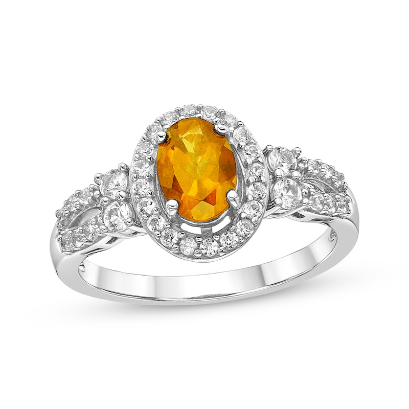 Main Image 1 of Oval-Cut Citrine & White Lab-Created Sapphire Halo Ring Sterling Silver