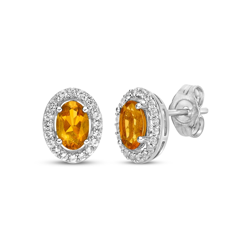 Main Image 1 of Oval-Cut Citrine & White Lab-Created Sapphire Halo Stud Earrings Sterling Silver