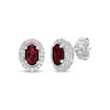 Thumbnail Image 1 of Oval-Cut Garnet & White Lab-Created Sapphire Halo Stud Earrings Sterling Silver