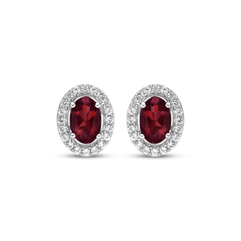 Main Image 2 of Oval-Cut Garnet & White Lab-Created Sapphire Halo Stud Earrings Sterling Silver