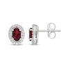 Thumbnail Image 3 of Oval-Cut Garnet & White Lab-Created Sapphire Halo Stud Earrings Sterling Silver