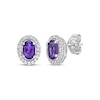 Thumbnail Image 1 of Oval-Cut Amethyst & White Lab-Created Sapphire Halo Stud Earrings Sterling Silver