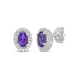 Oval-Cut Amethyst & White Lab-Created Sapphire Halo Stud Earrings Sterling Silver