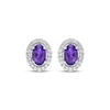 Thumbnail Image 2 of Oval-Cut Amethyst & White Lab-Created Sapphire Halo Stud Earrings Sterling Silver