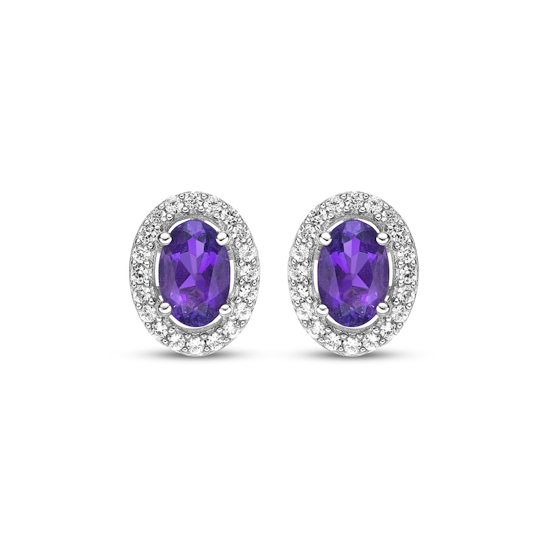 Main Image 2 of Oval-Cut Amethyst & White Lab-Created Sapphire Halo Stud Earrings Sterling Silver