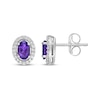 Thumbnail Image 3 of Oval-Cut Amethyst & White Lab-Created Sapphire Halo Stud Earrings Sterling Silver