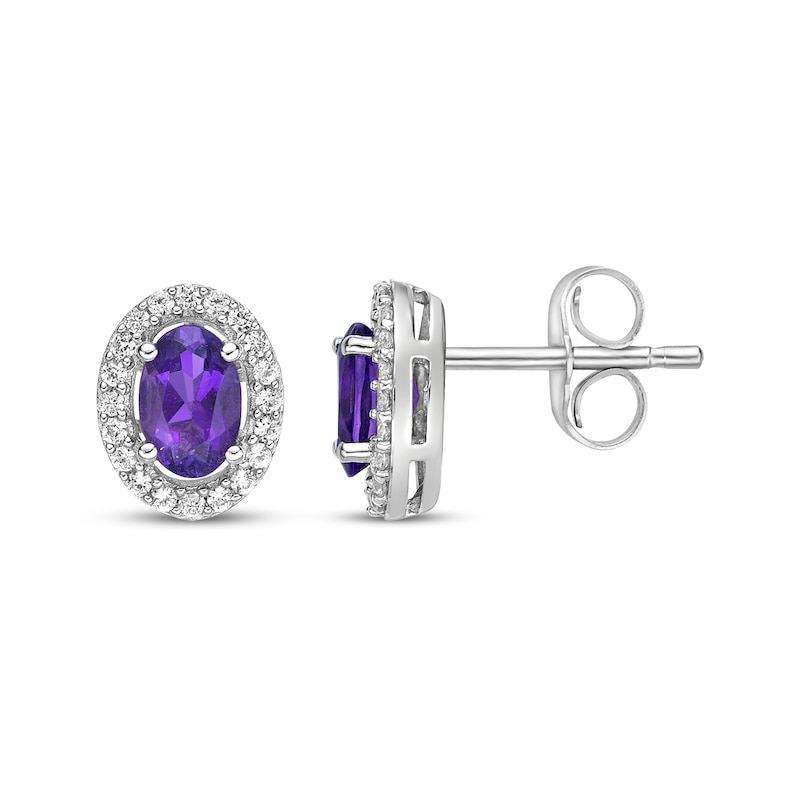 Main Image 3 of Oval-Cut Amethyst & White Lab-Created Sapphire Halo Stud Earrings Sterling Silver