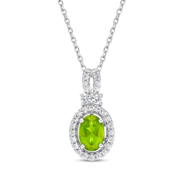 Oval-Cut Peridot & White Lab-Created Sapphire Halo Necklace Sterling Silver 18&quot;