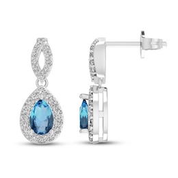 Swiss Blue Topaz & White Lab-Created Sapphire Dangle Earrings Sterling Silver