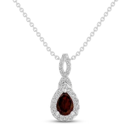 Garnet & White Lab-Created Sapphire Necklace Sterling Silver 18&quot;