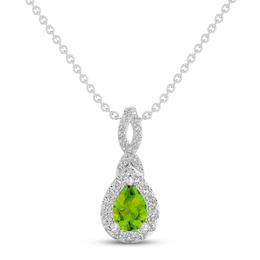 Peridot & White Lab-Created Sapphire Necklace Sterling Silver 18&quot;