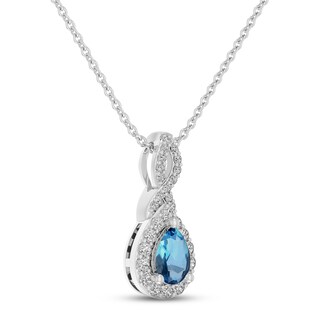 Swiss Blue Topaz & White Lab-Created Sapphire Necklace Sterling Silver ...