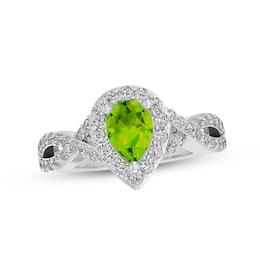 Peridot & White Lab-Created Sapphire Ring Sterling Silver