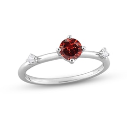 Garnet & White Topaz Ring Sterling Silver