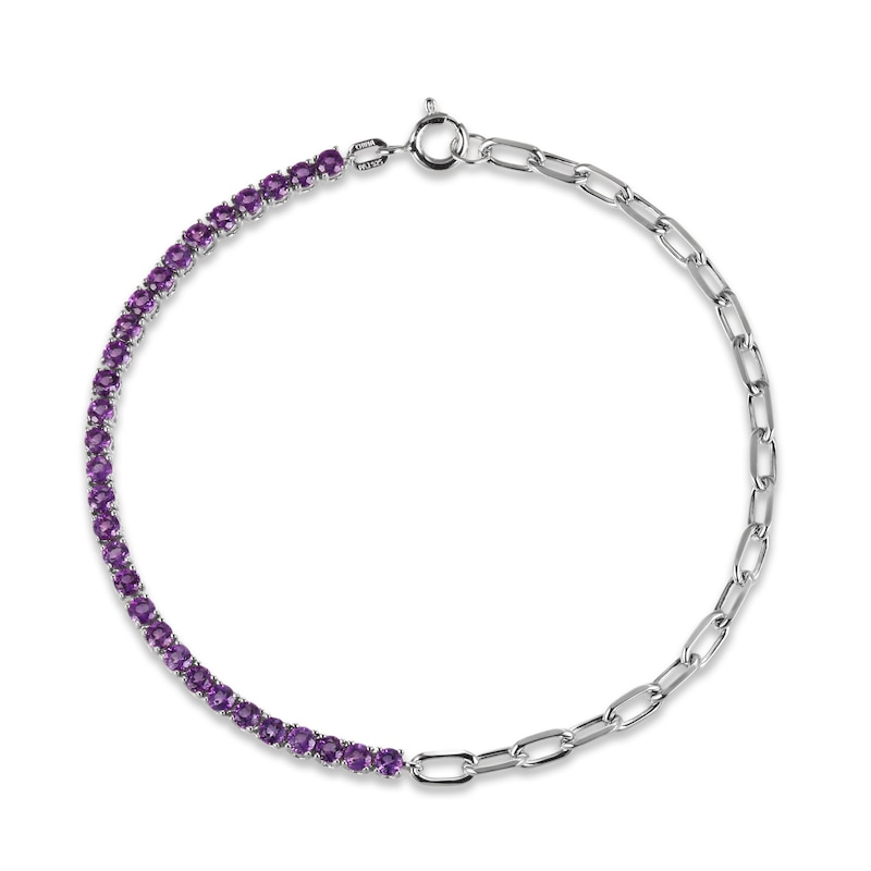 Main Image 2 of Amethyst Paperclip Bracelet Sterling Silver 7.25&quot;