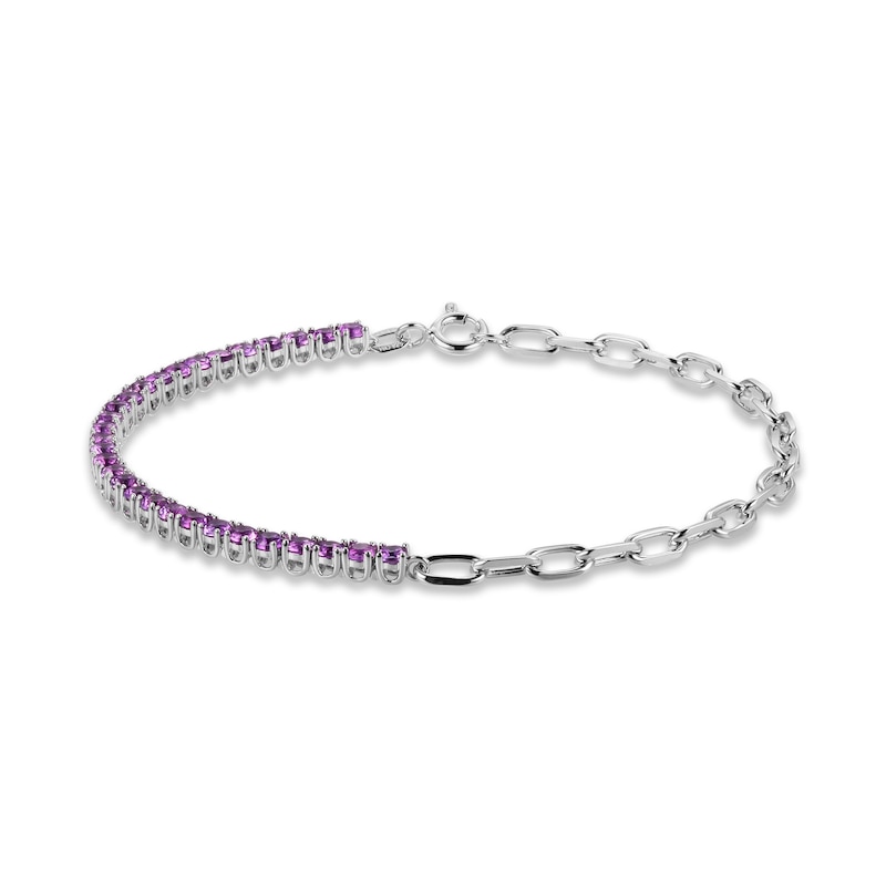 Amethyst Paperclip Bracelet Sterling Silver 7.25"