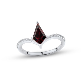 Garnet & White Lab-Created Sapphire Ring Sterling Silver