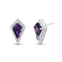 Amethyst & White Lab-Created Sapphire Stud Earrings Sterling Silver