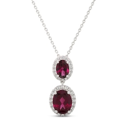 Rhodolite Garnet & White Lab-Created Sapphire Necklace Sterling Silver 18&quot;